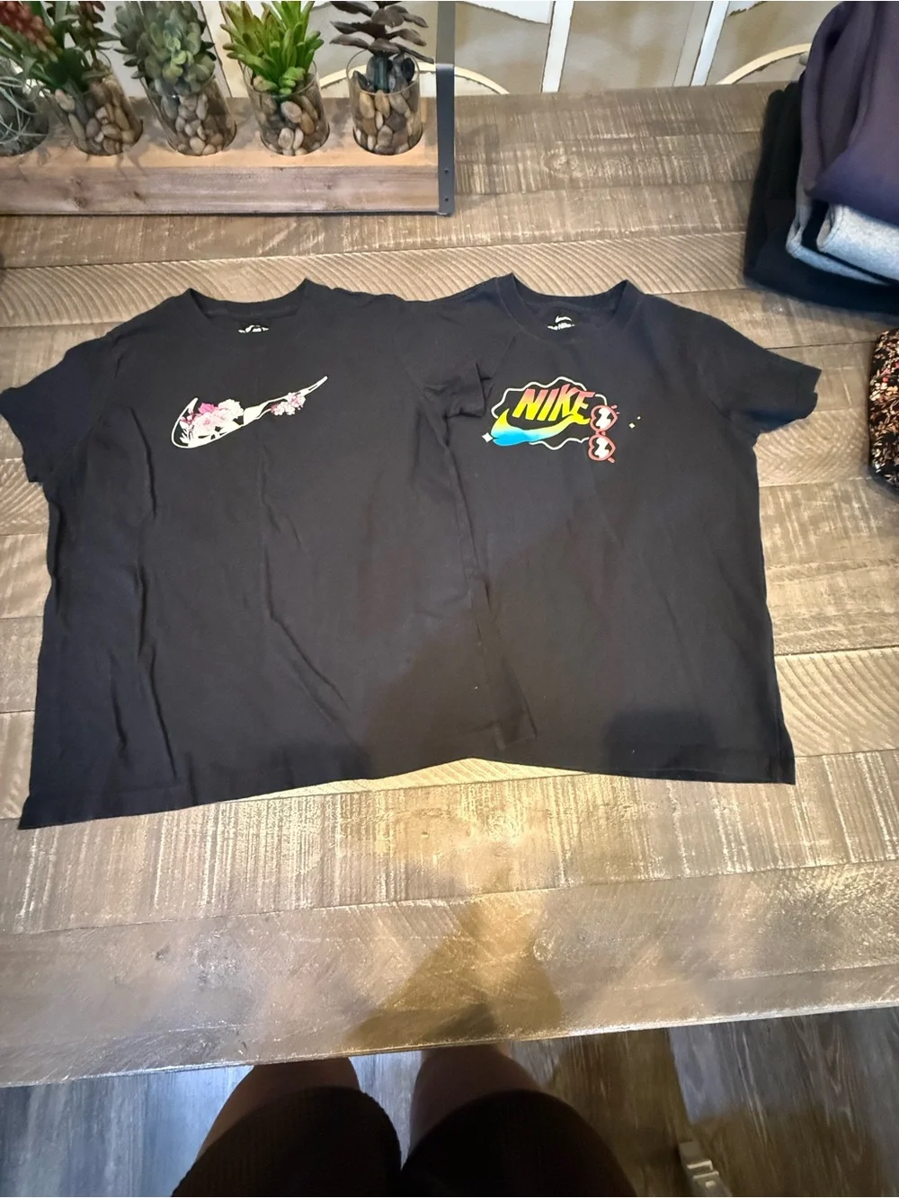 Nike Kids' Black Graphic Tee Duo with Floral and Retro Logos